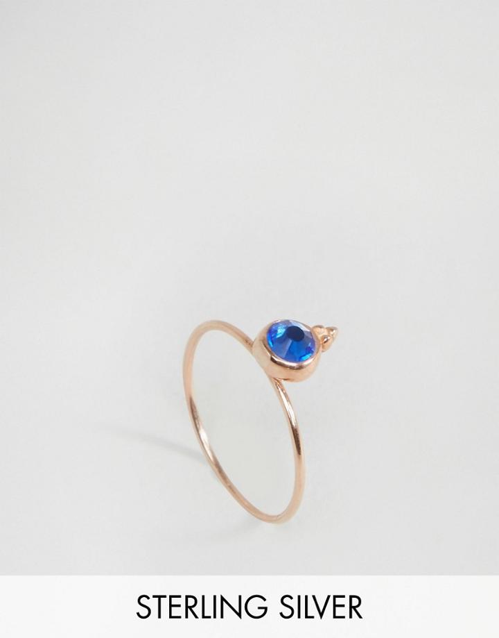 Asos Rose Gold Plated Sterling Silver Birth Stone September Ring - Blue