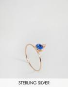 Asos Rose Gold Plated Sterling Silver Birth Stone September Ring - Blue