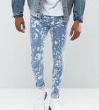 Jaded London Muscle Fit Super Skinny Jeans In Mid Blue With Bleaching - Blue
