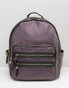 New Look Metallic Quilted Backpack - Purple
