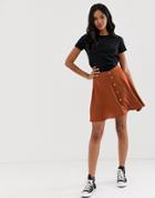 New Look Mini Skirt With Buttons In Rust-red