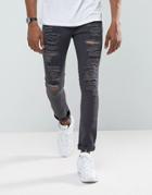 Asos Super Skinny Jeans In Washed Black With Extreme Rips - Black