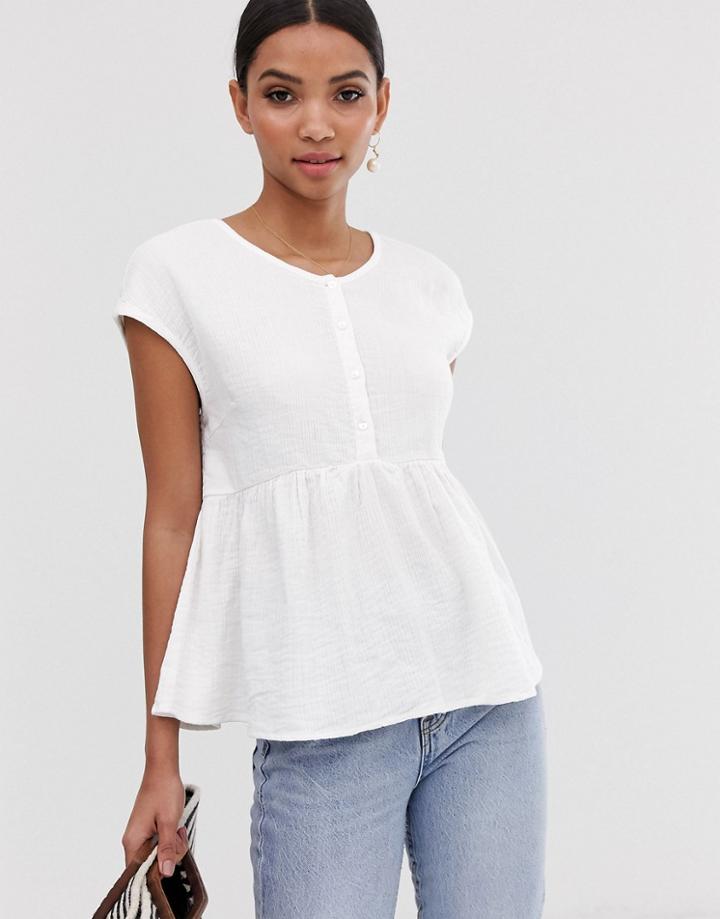 Y.a.s Textured Smock Top With Button Detail - White