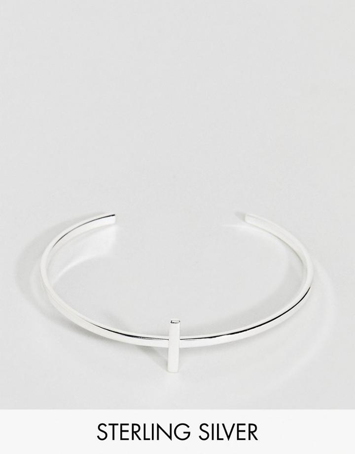Asos Design Sterling Silver Bangle With Cross - Silver