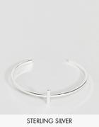 Asos Design Sterling Silver Bangle With Cross - Silver