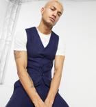 Asos Design Wedding Super Skinny Wool Mix Suit Vest In Navy Twill