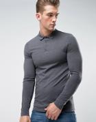 Asos Extreme Muscle Long Sleeve Polo In Charcoal Marl - Gray