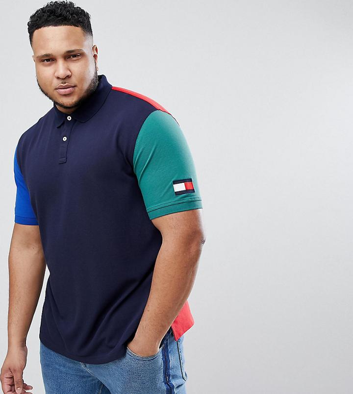 Tommy Hilfiger Plus Austin Color Block Short Sleeve Rugby Polo In Navy - Navy