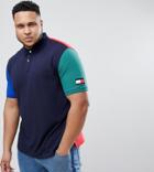 Tommy Hilfiger Plus Austin Color Block Short Sleeve Rugby Polo In Navy - Navy