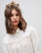 Asos Design Statement Hair Crown With Pastel Metal Flowers In Gold - Gold