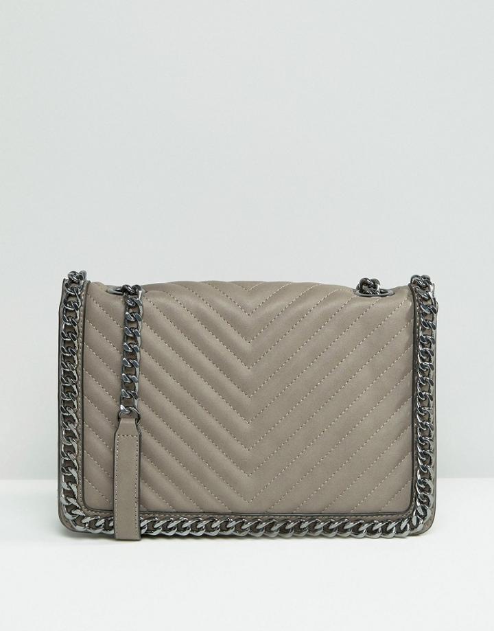 Aldo Structured Cross Body Bag With Chain Detail - Gray