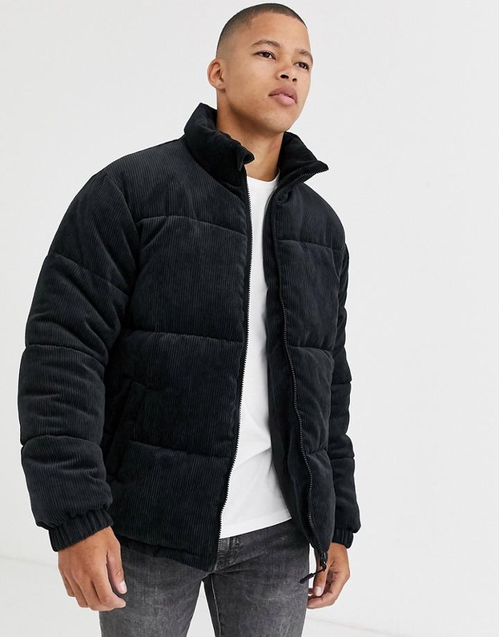 Brave Soul Cord Puffer Jacket In Black