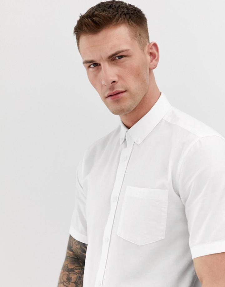 Only & Sons Short Sleeve Oxford Shirt In White - White