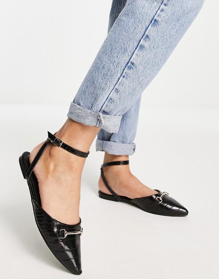 London Rebel Snaffle Trim Ballet Flats In Black