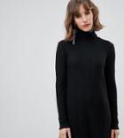 Stradivarius High Neck Ribbed Swing Dress-black