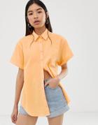 Asos Design Rolled Up Short Sleeve Shirt-pink