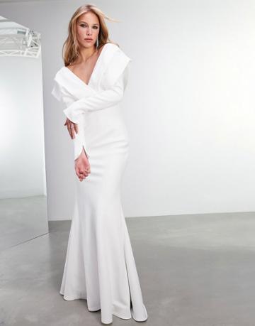 Asos Edition Ada Cross Back Crepe Wedding Dress With Fishtail-white