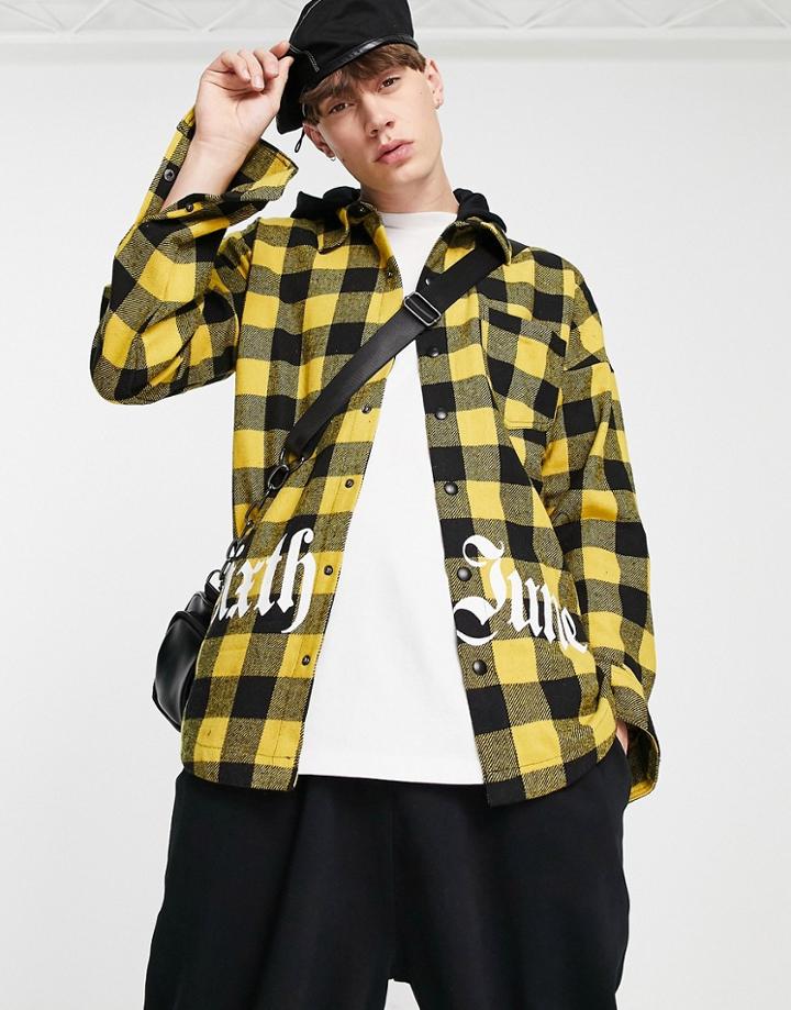 Sixth June Tartan Hooded Shirt In Yellow