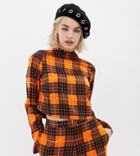 Collusion High Neck Crop Top In Check - Orange