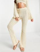 Asos Design Crochet Beach Pants In Natural - Part Of A Set-white