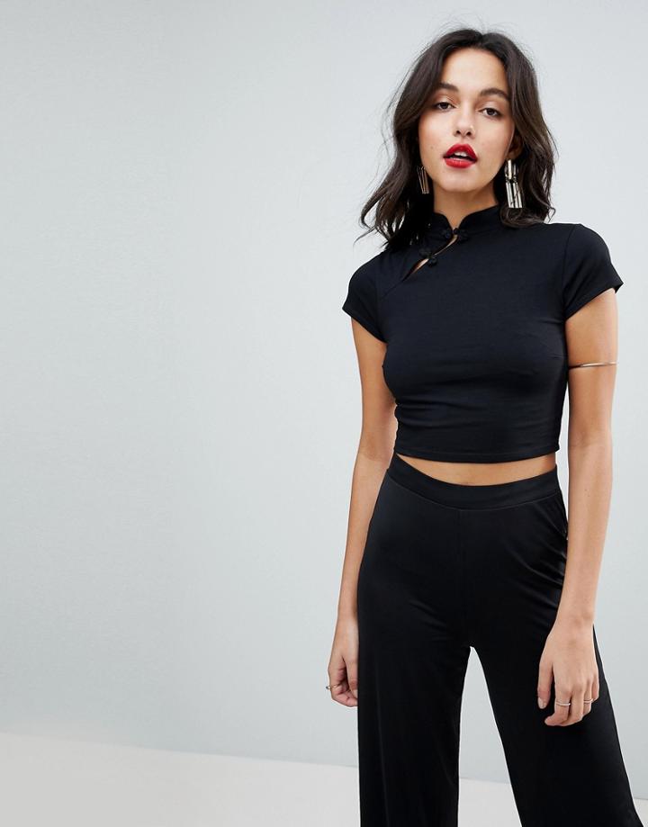Asos Crop Top With Mandarin Collar - Black