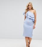 Asos Curve One Shoulder Double Ruffle Midi Bodycon Dress