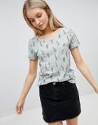 Only Cactus Print T-shirt - Gray