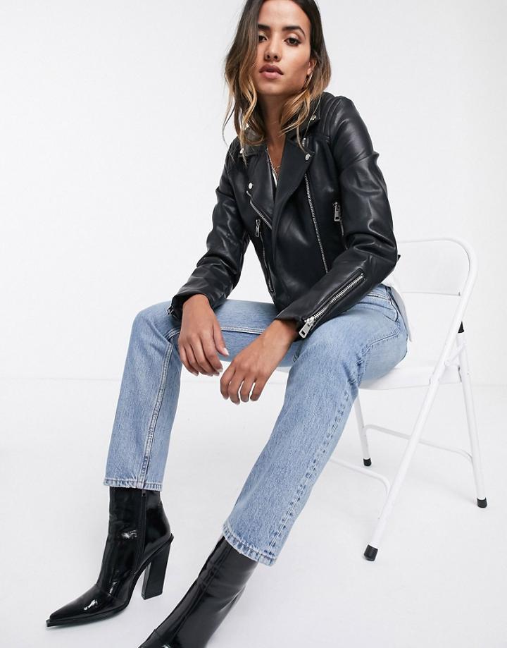 Stradivarius Oversized Biker Jacket In Black