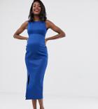 True Violet Maternity Thigh Split Maxi Dress - Blue