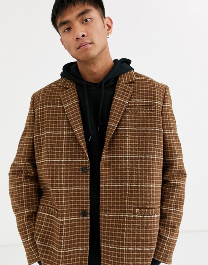 Weekday Filip Checked Suit Jacket-brown