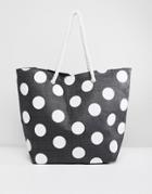 South Beach Dotted Tote Bag With Rope Handle - Black