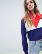 Asos Design Retro Zip Through Color Block Crop Sweat - Multi