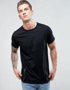 Brave Soul Longline T-shirt With Side Zips - Black