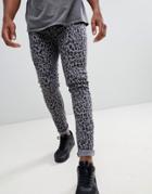 Liquor N Poker Skinny Fit Jeans With Leopard Print In Black - Black