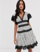 Bronx & Banco Brenda Polka Dot Mini Dress With Lace Trim-white
