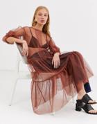 & Other Stories Capsule Ruffle Hem Tulle Midi Dress In Rust