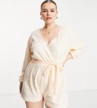 In The Style Plus Exclusive Sequin Wrap Detail Belted Romper In Ecru-white