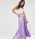 Asos Design Tall Satin Pleated Midi Skirt - Purple