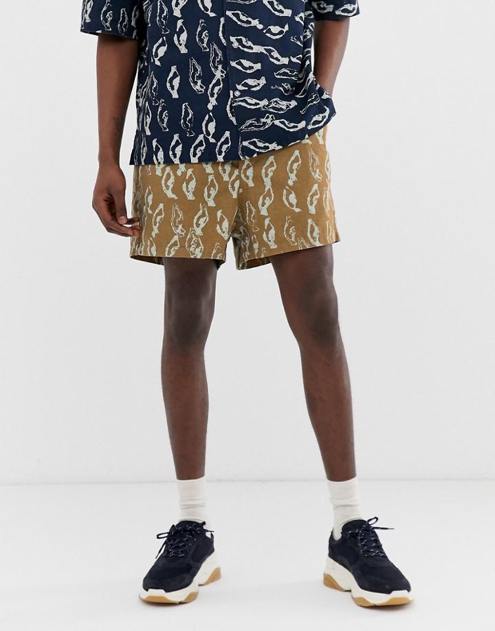 Asos White Two-piece Boxy Shorts In Abstract Print Heavy Crinkle Cotton - Brown