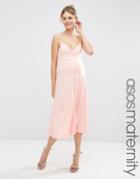 Asos Maternity Midi Skater Dress With Strappy Back And Wrap Front - Pink