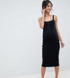 Asos Design Maternity Cami Rib Bodycon Dress With Horn Buttons - Black