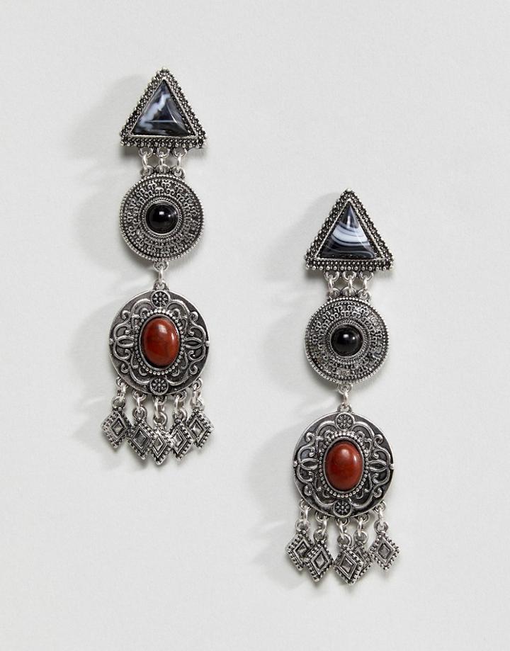 Asos Design Burnished Shape Stone Drop Earrings - Silver