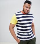 Asos Design Plus Relaxed Stripe T-shirt With Colour Block Sleeves And Contrast Neck Trim - Multi