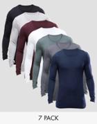 Asos Extreme Muscle Long Sleeve T-shirt 7 Pack Save 25% - Multi