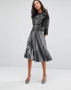 Miss Selfridge Silver Metallic Pleat Skirt - Silver