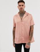 Asos Design Regular Fit Satin Shirt In Pink - Pink
