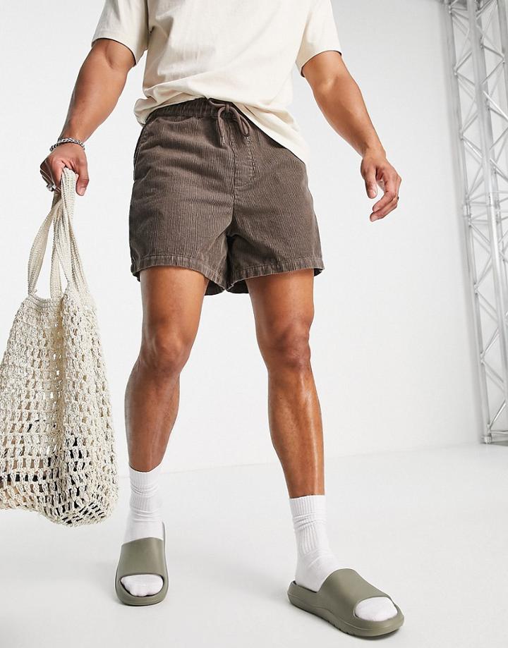 Asos Design Wide Shorts In Dark Brown Cord