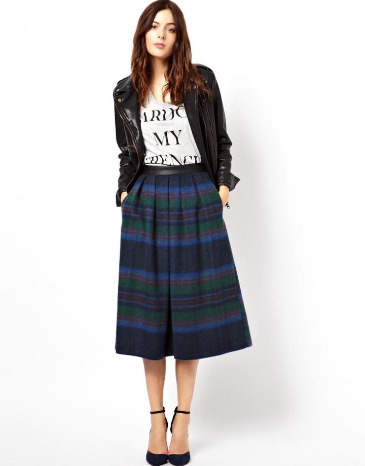 Asos Midi Skirt In Statement Check