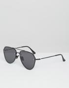 Asos Aviator Sunglasses In Black With Flat Lens - Black