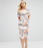 Asos Petite Smart Woven Dress With V Back In Wallpaper Floral Print - Multi